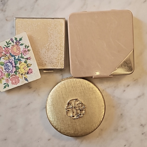 3pce old compacts w excellent mirrors 2 "filled" 1 1960s original - Picture 2 of 15
